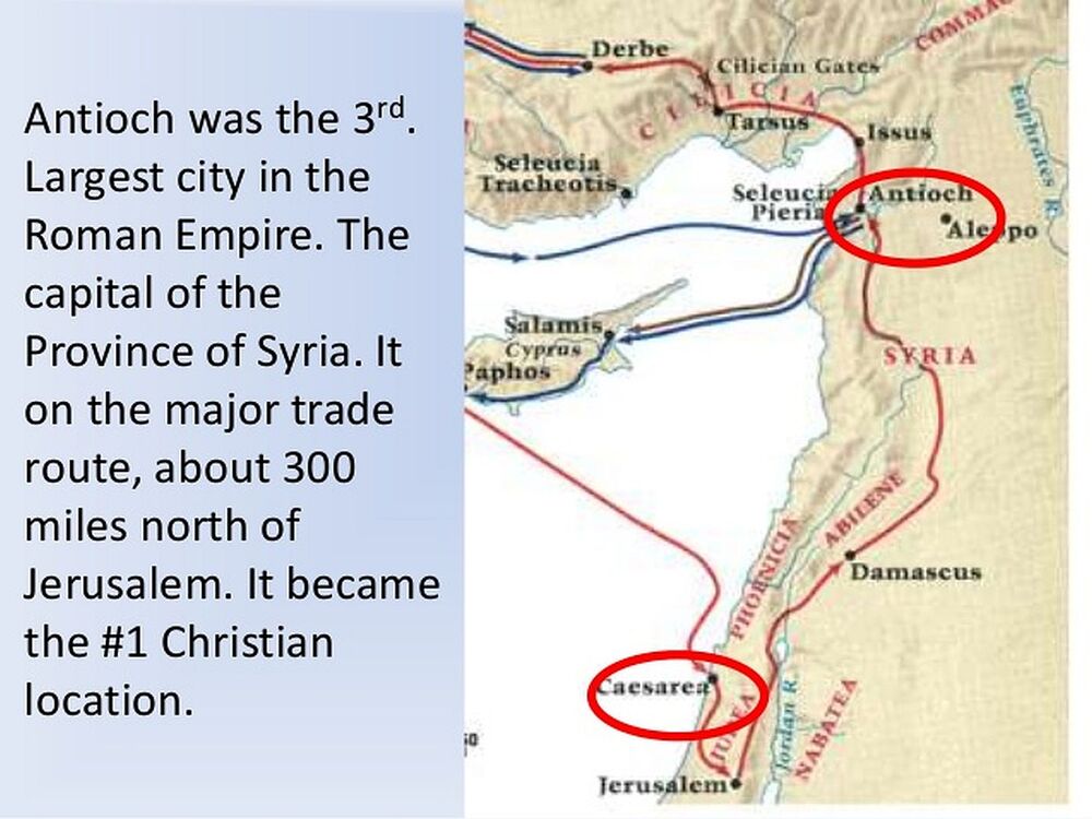 map with Antioch and Caesarea circled