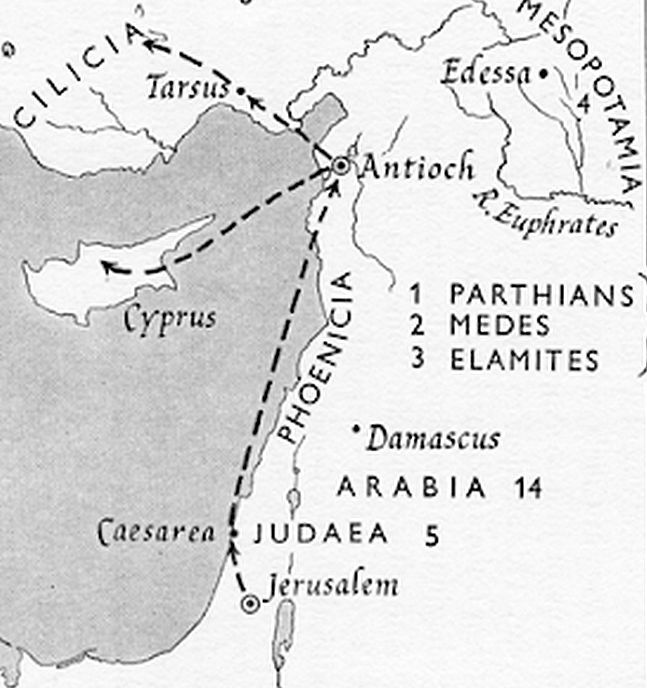 map with three cities connecting to Antioch 