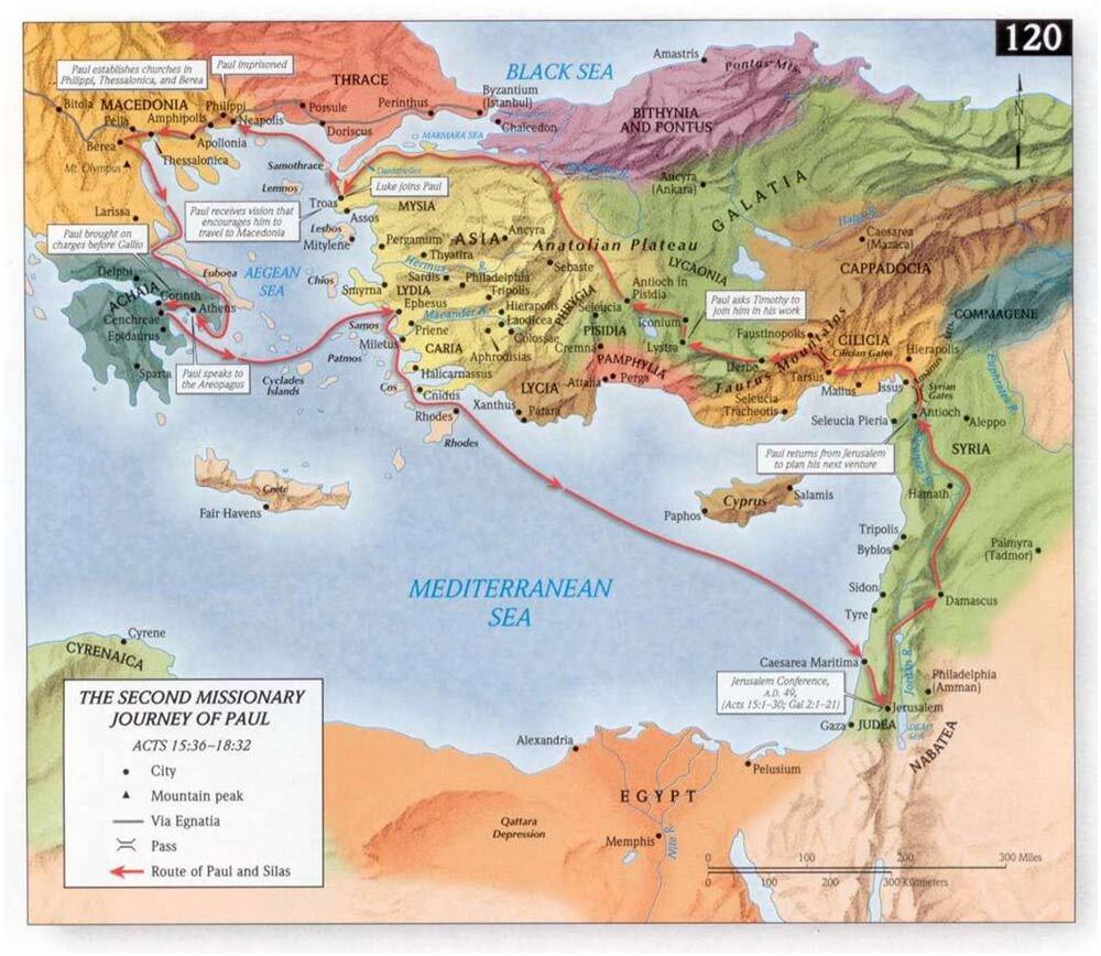 Map of The Second Missionary Journey of Paul