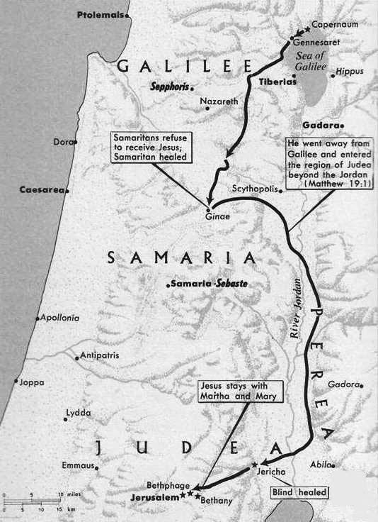 map of Jesus Journey to Jerusalem