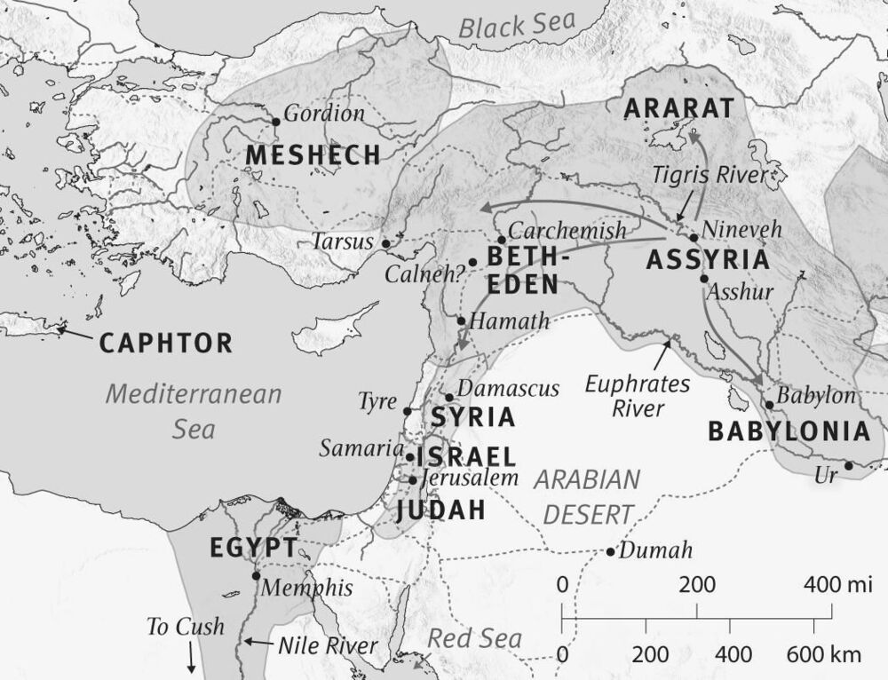 A map from biblical times showing which country prophets came from. 