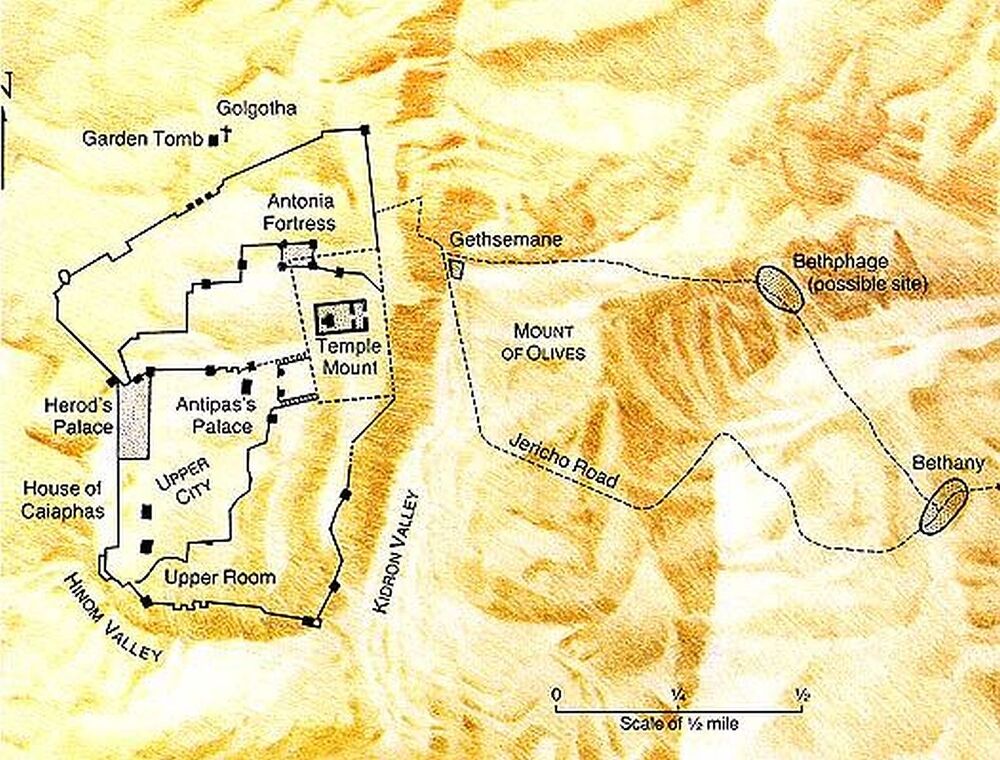 Map of Bethany and Gethsemane region from  Mark 14