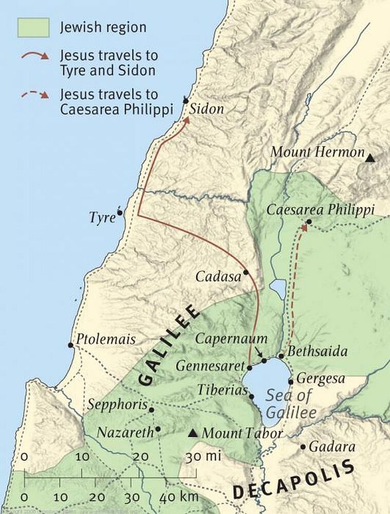 Map of Sidon - Tyre region from Mark 14